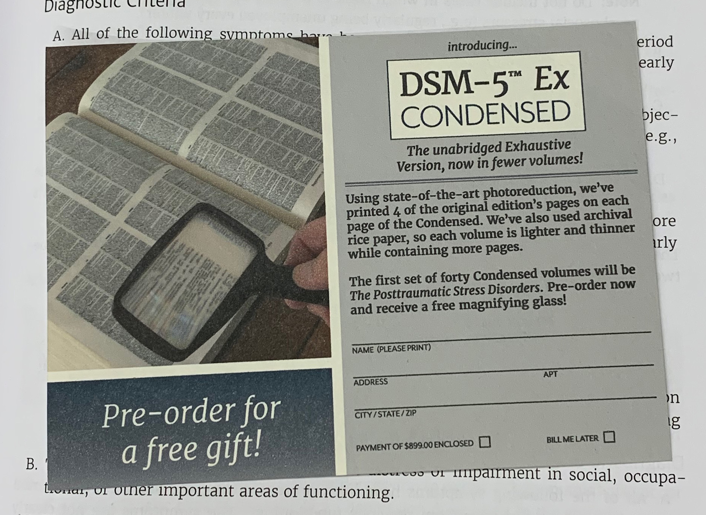 Mock mail-in flyer for the DSM-5 Ex Condensed